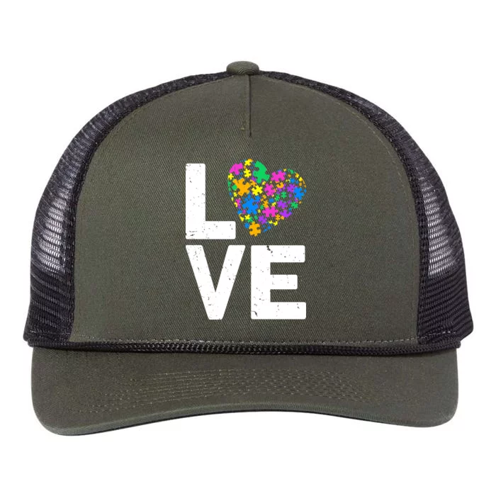 Love Autism Heart Retro Rope Trucker Hat Cap