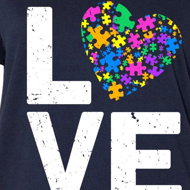 Love Autism Heart Women's V-Neck Plus Size T-Shirt