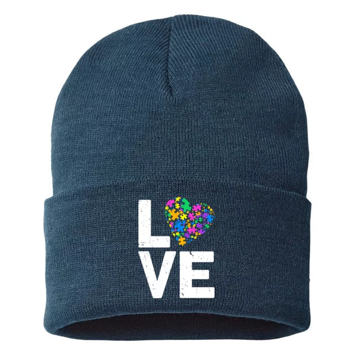 Love Autism Heart Sustainable Knit Beanie