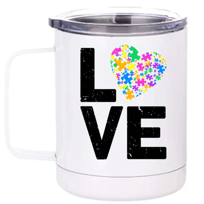 Love Autism Heart Front & Back 12oz Stainless Steel Tumbler Cup