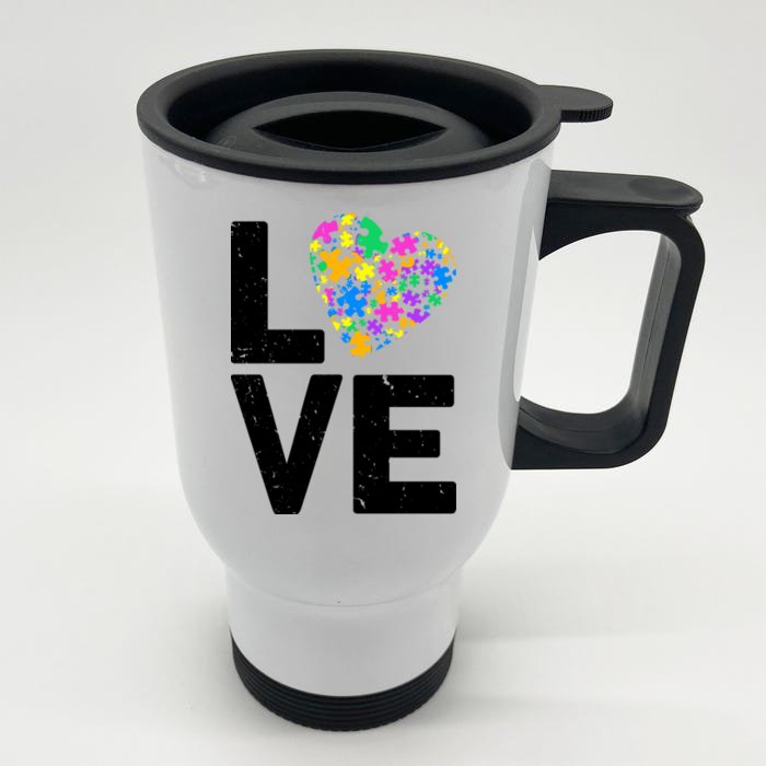 Love Autism Heart Front & Back Stainless Steel Travel Mug