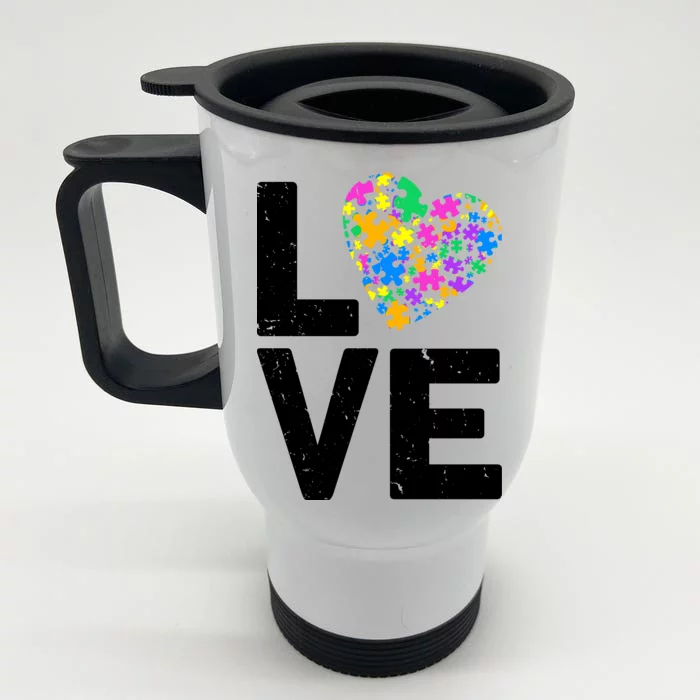 Love Autism Heart Front & Back Stainless Steel Travel Mug