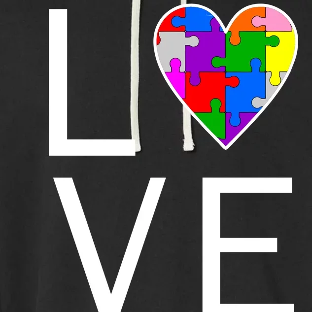 Love Autism Heart Puzzle Pieces Garment-Dyed Fleece Hoodie