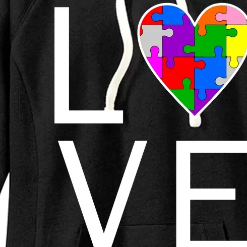 Love Autism Heart Puzzle Pieces Women's Fleece Hoodie