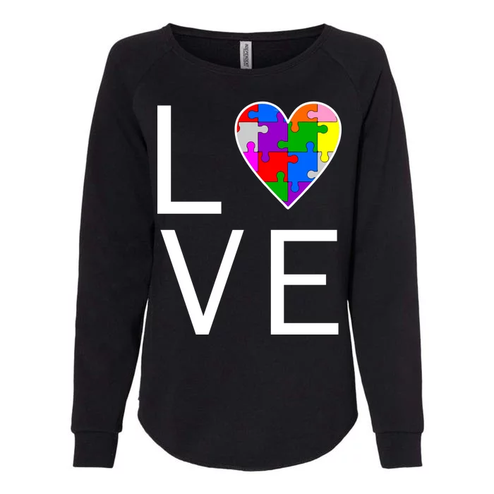 Love Autism Heart Puzzle Pieces Womens California Wash Sweatshirt