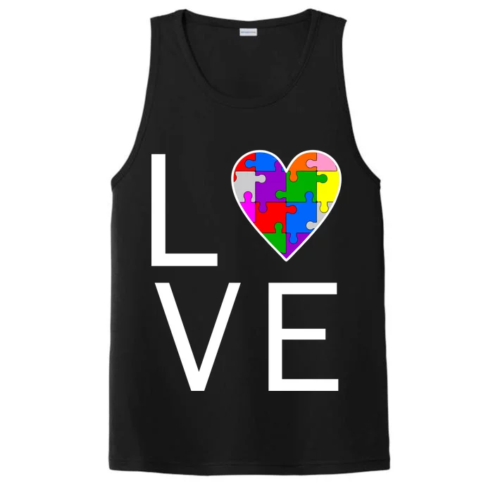 Love Autism Heart Puzzle Pieces Performance Tank