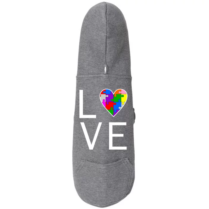 Love Autism Heart Puzzle Pieces Doggie 3-End Fleece Hoodie