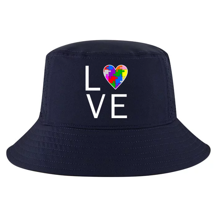 Love Autism Heart Puzzle Pieces Cool Comfort Performance Bucket Hat