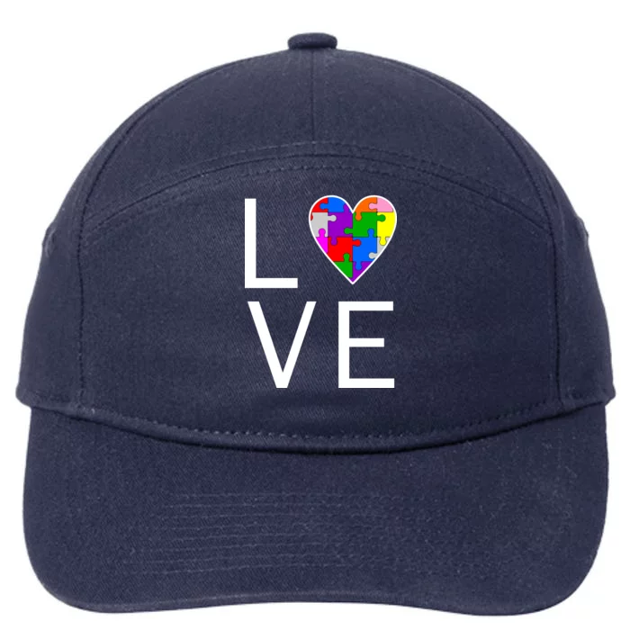 Love Autism Heart Puzzle Pieces 7-Panel Snapback Hat