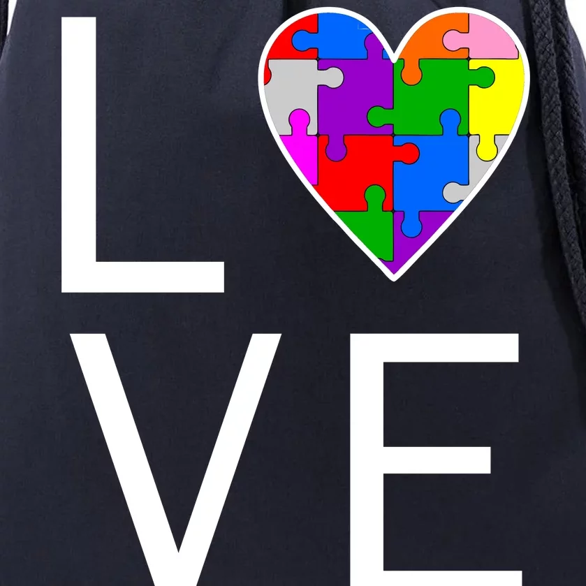 Love Autism Heart Puzzle Pieces Drawstring Bag