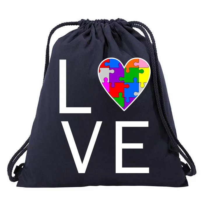 Love Autism Heart Puzzle Pieces Drawstring Bag