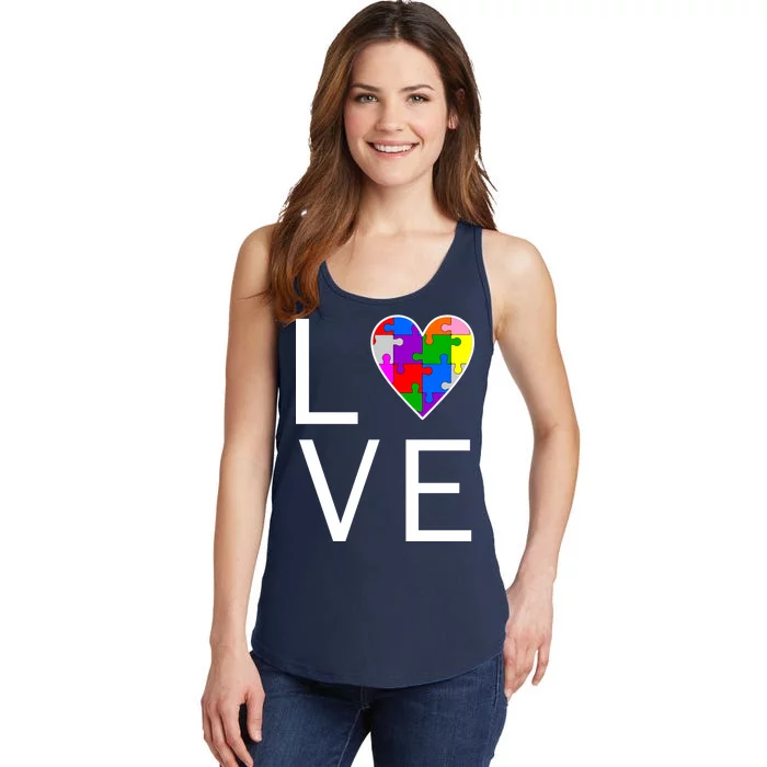 Love Autism Heart Puzzle Pieces Ladies Essential Tank