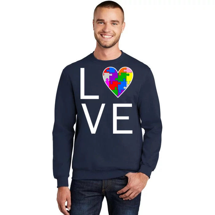 Love Autism Heart Puzzle Pieces Tall Sweatshirt