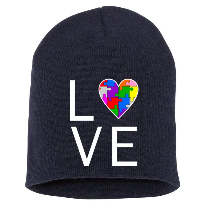 Love Autism Heart Puzzle Pieces Short Acrylic Beanie