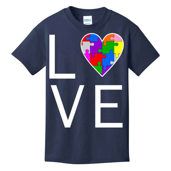 Love Autism Heart Puzzle Pieces Kids T-Shirt