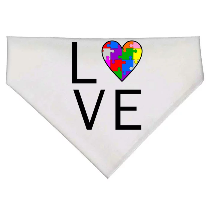 Love Autism Heart Puzzle Pieces USA-Made Doggie Bandana