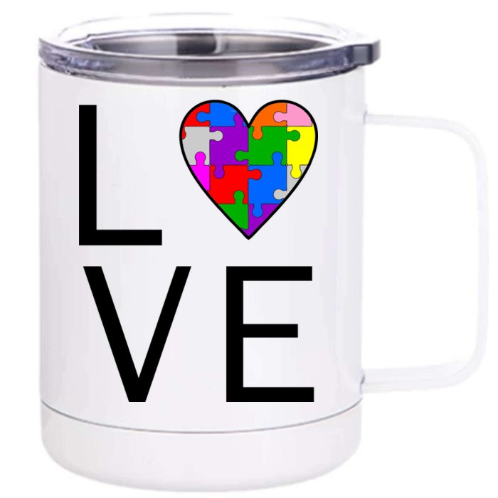 Love Autism Heart Puzzle Pieces Front & Back 12oz Stainless Steel Tumbler Cup