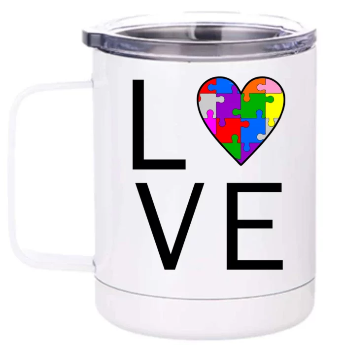 Love Autism Heart Puzzle Pieces Front & Back 12oz Stainless Steel Tumbler Cup