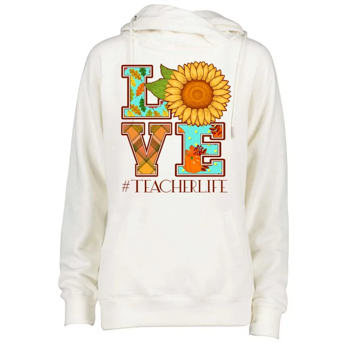 Love Autumn Fall #Teacher Life Womens Funnel Neck Pullover Hood