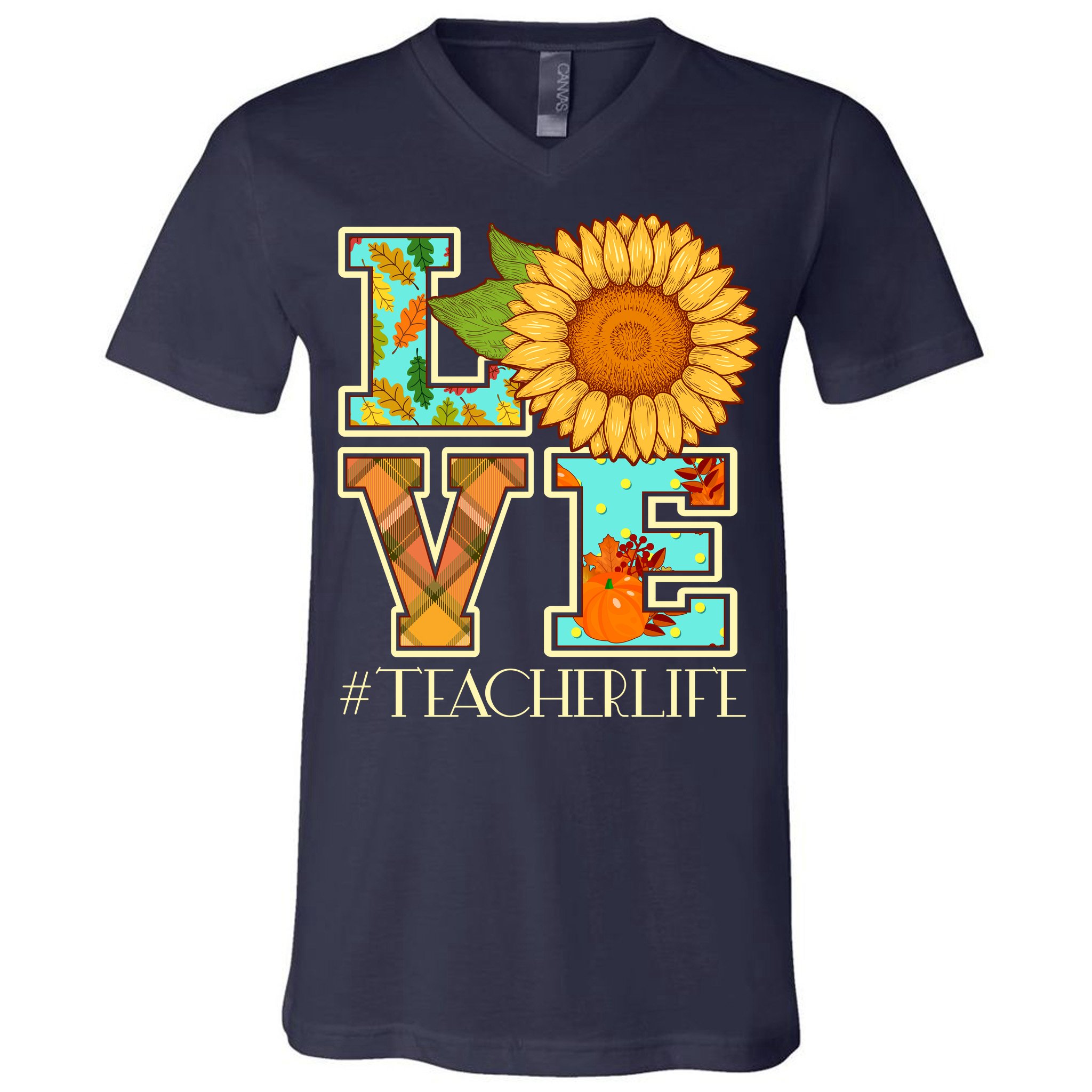 Love Autumn Fall #Teacher Life V-Neck T-Shirt | TeeShirtPalace