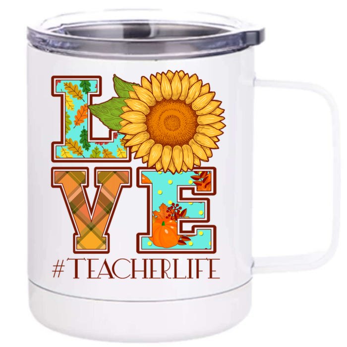 Love Autumn Fall #Teacher Life Front & Back 12oz Stainless Steel Tumbler Cup