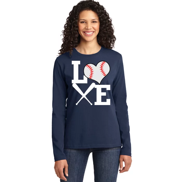 Love Baseball Heart Graphic Ladies Long Sleeve Shirt