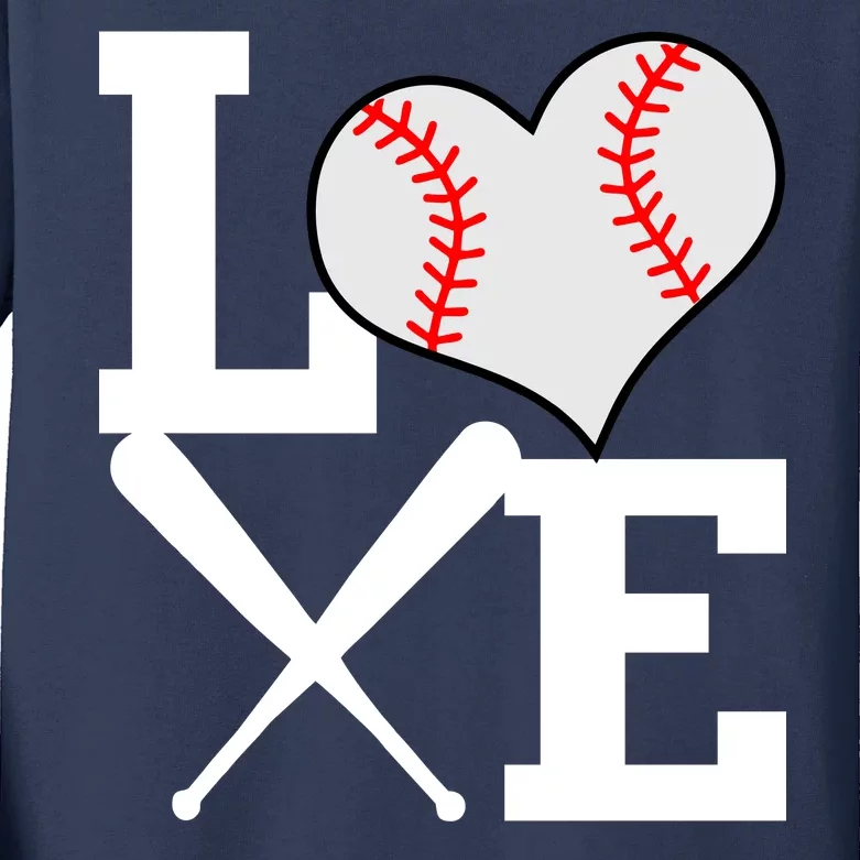 Love Baseball Heart Graphic Kids Long Sleeve Shirt