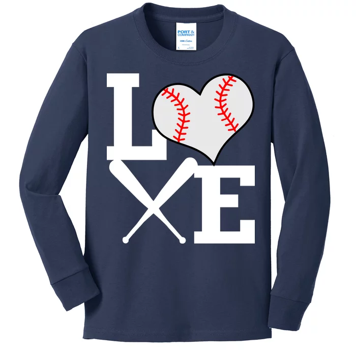 Love Baseball Heart Graphic Kids Long Sleeve Shirt