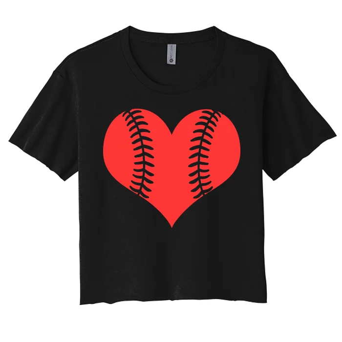 Love Baseball Red Heart Women's Crop Top Tee