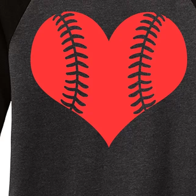 Love Baseball Red Heart Women's Tri-Blend 3/4-Sleeve Raglan Shirt