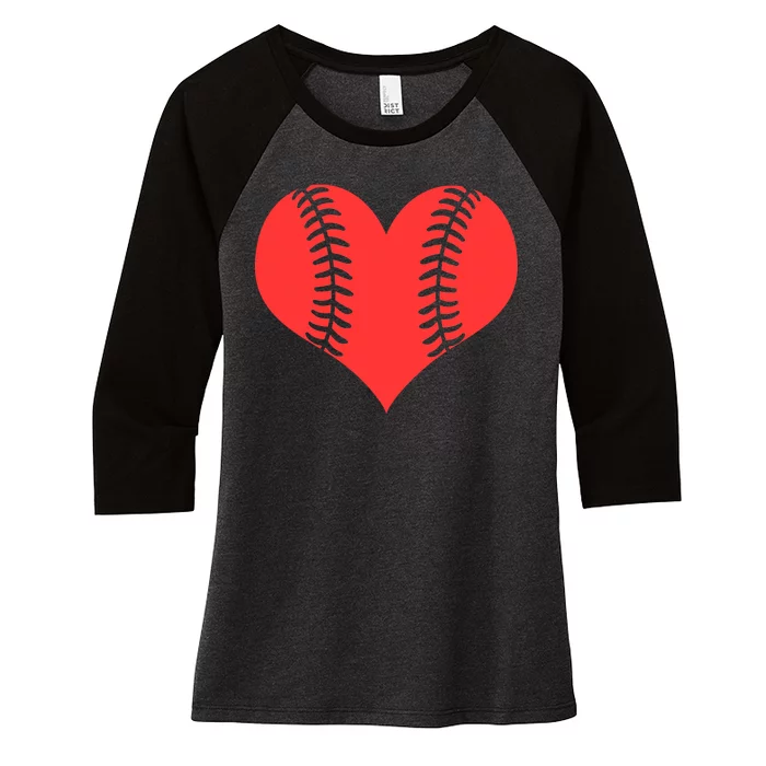 Love Baseball Red Heart Women's Tri-Blend 3/4-Sleeve Raglan Shirt