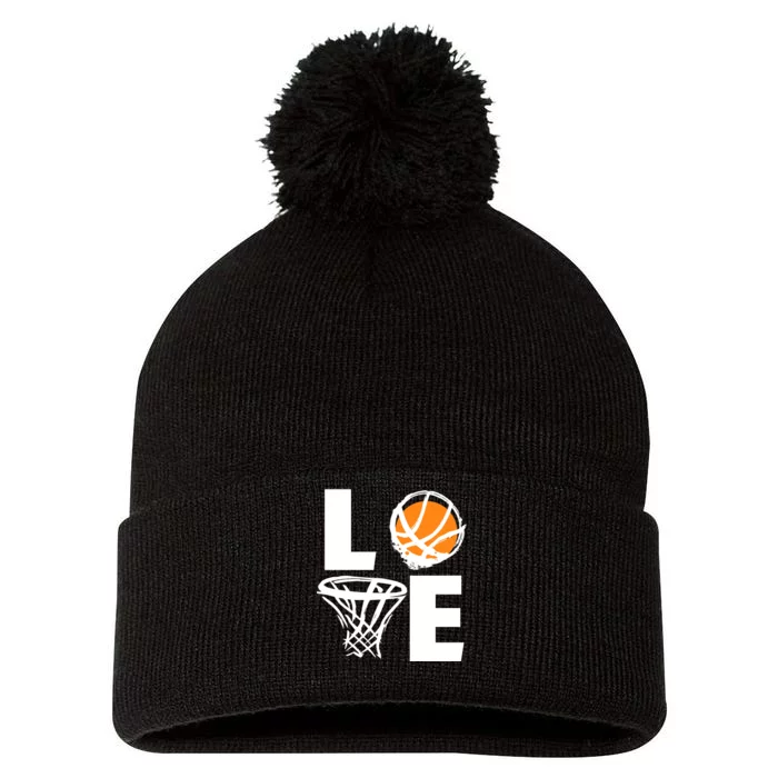 Love Basketball Hoop Pom Pom 12in Knit Beanie