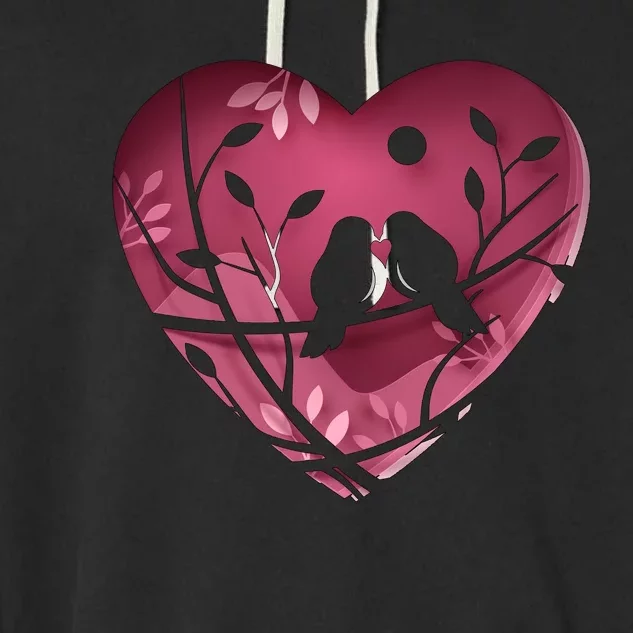 Love Birds Hollow Heart Garment-Dyed Fleece Hoodie