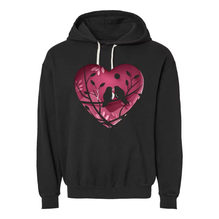 Love Birds Hollow Heart Garment-Dyed Fleece Hoodie