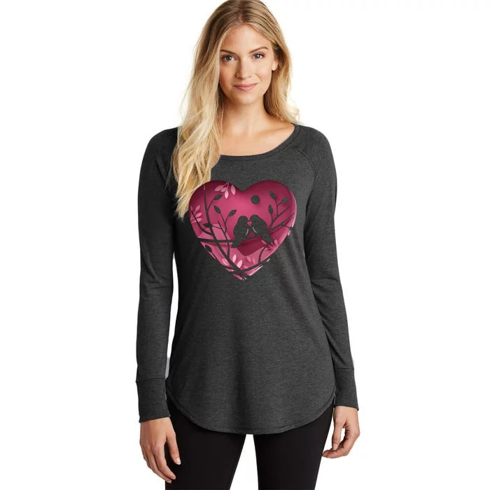 Love Birds Hollow Heart Women's Perfect Tri Tunic Long Sleeve Shirt