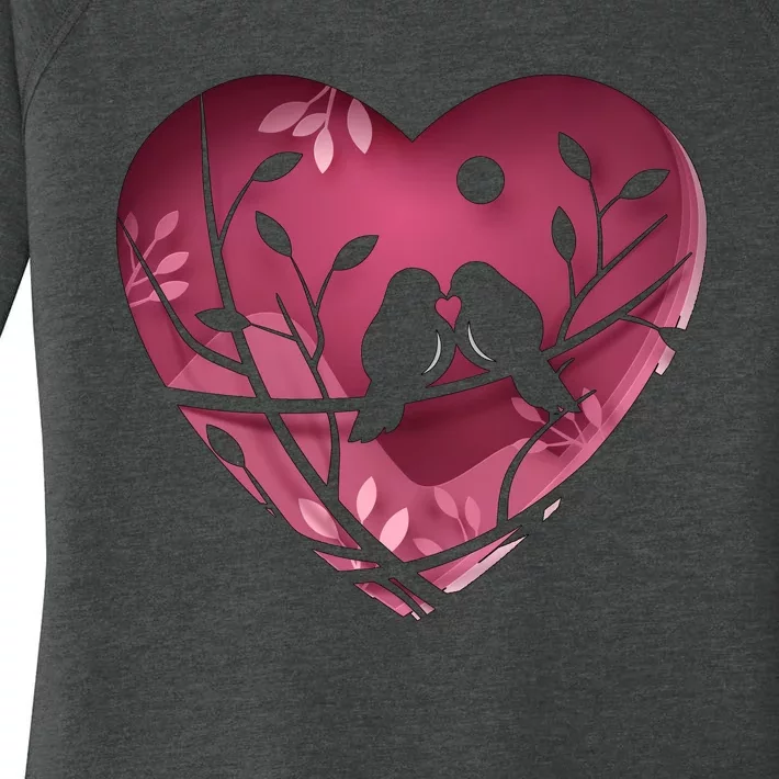 Love Birds Hollow Heart Women's Perfect Tri Tunic Long Sleeve Shirt