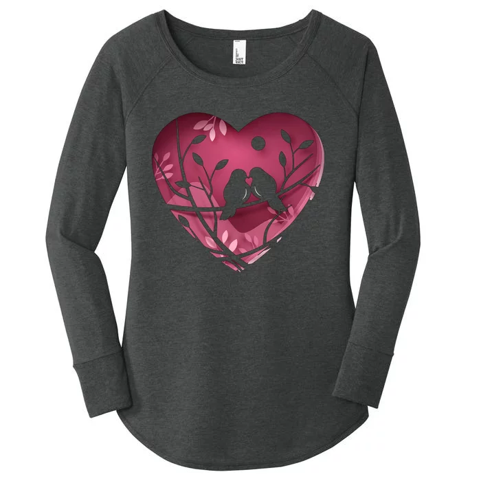 Love Birds Hollow Heart Women's Perfect Tri Tunic Long Sleeve Shirt