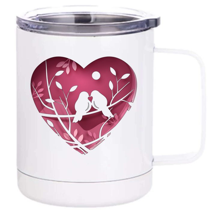 Love Birds Hollow Heart Front & Back 12oz Stainless Steel Tumbler Cup