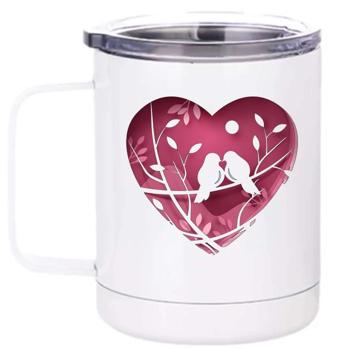 Love Birds Hollow Heart Front & Back 12oz Stainless Steel Tumbler Cup