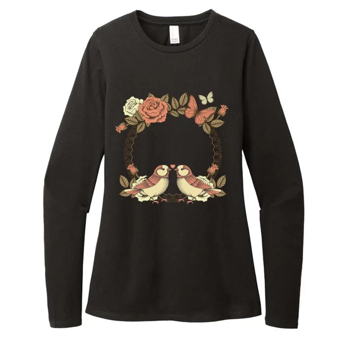 Love Birds Vintage Heart Frame Womens CVC Long Sleeve Shirt