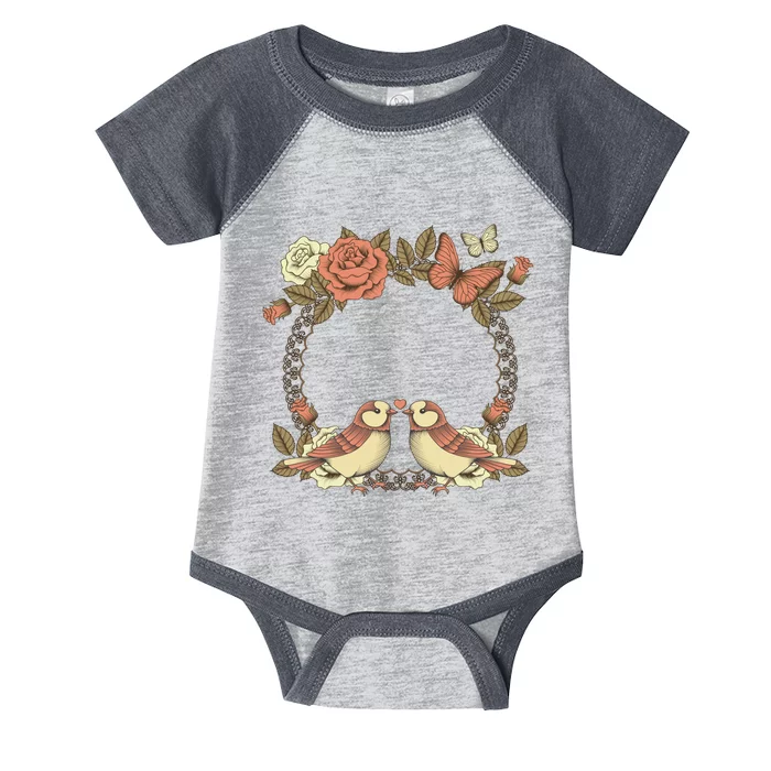 Love Birds Vintage Heart Frame Infant Baby Jersey Bodysuit