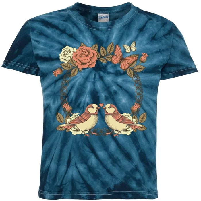 Love Birds Vintage Heart Frame Kids Tie-Dye T-Shirt