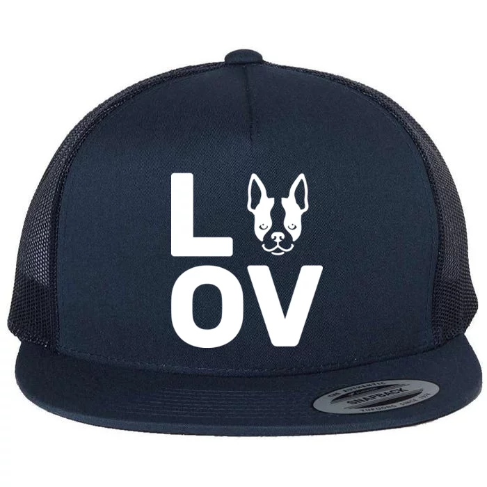 Love Boston Terrier Flat Bill Trucker Hat