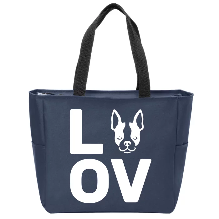 Love Boston Terrier Zip Tote Bag