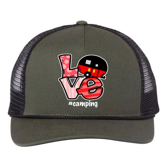 Love Camping Cartoon Retro Rope Trucker Hat Cap