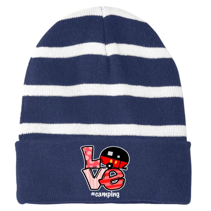 Love Camping Cartoon Striped Beanie with Solid Band