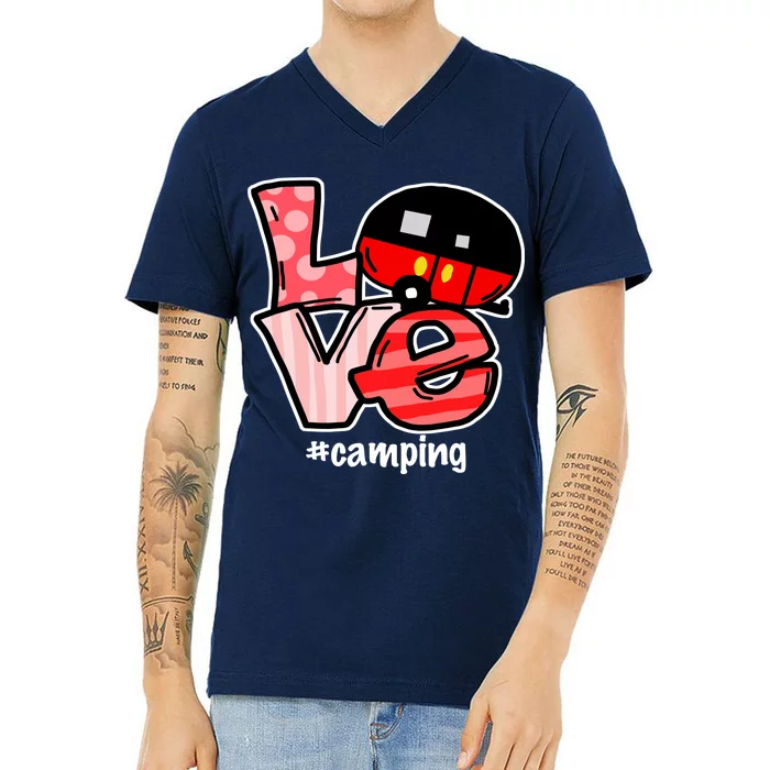 Love Camping Cartoon V-Neck T-Shirt