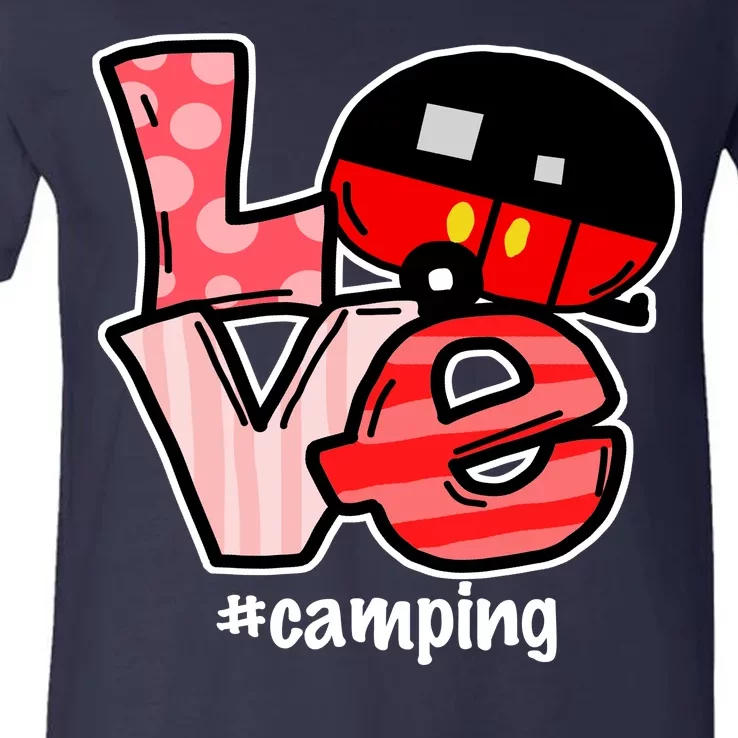 Love Camping Cartoon V-Neck T-Shirt