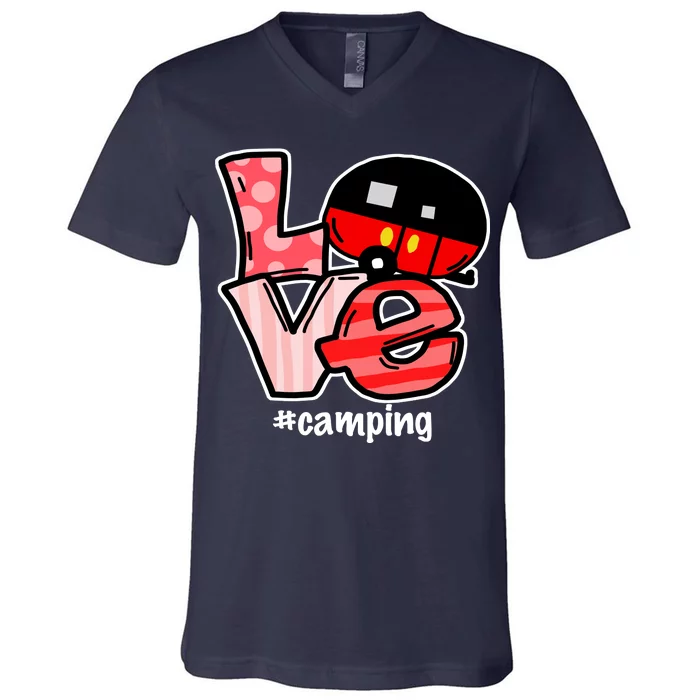 Love Camping Cartoon V-Neck T-Shirt