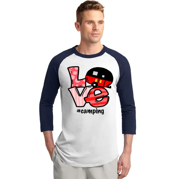 Love Camping Cartoon Baseball Sleeve Shirt